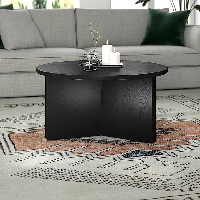 Henn&Hart 32" Round Wood Pedestal Coffee Table - Image 7