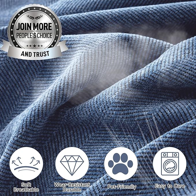 STACYPIK Non Slip Blue Couch Covers Chenille Sofa Cover - Image 6