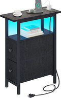End Table with Charging Station, Narrow Side Table with 2 Fabric Drawers by TRIFEBLE