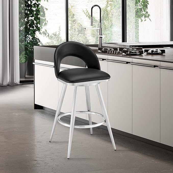 Armen Living Charlotte Swivel Bar Stool in Brushed Stainless Steel - Image 2