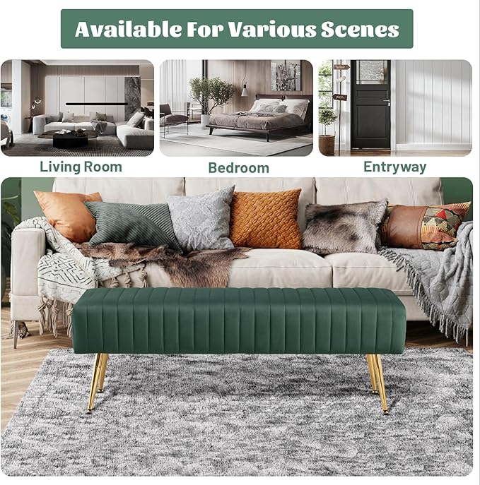 Furniliving 44 Inch Entryway Benches, Upholstered Tufted Striped Fabric Ottoman - Image 7