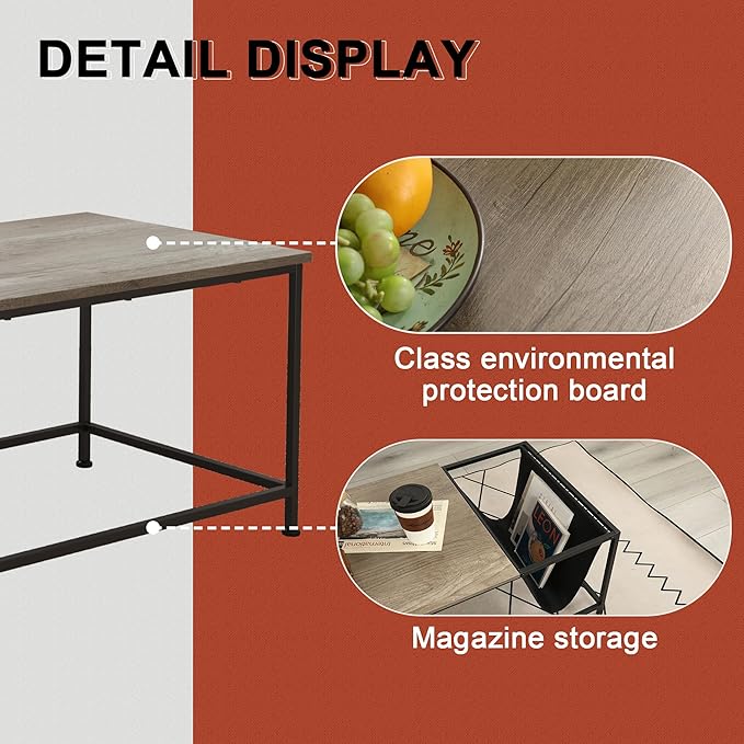 SENIG Grey Oak Rectangle Wood and Metal Coffee Table - Image 4