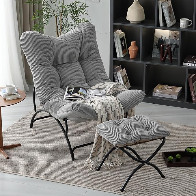 Welnow Accent Chair with Ottoman, Lounge Comfy Soft Leisure Metal Frame Reading by LifeGetsBetterWithWelnow