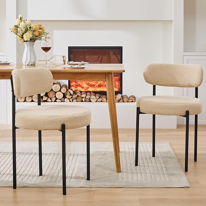 Boucle Dining Chairs, Kitchen Dining Room Chairs Curved Backrest Upholstered by Viroformo