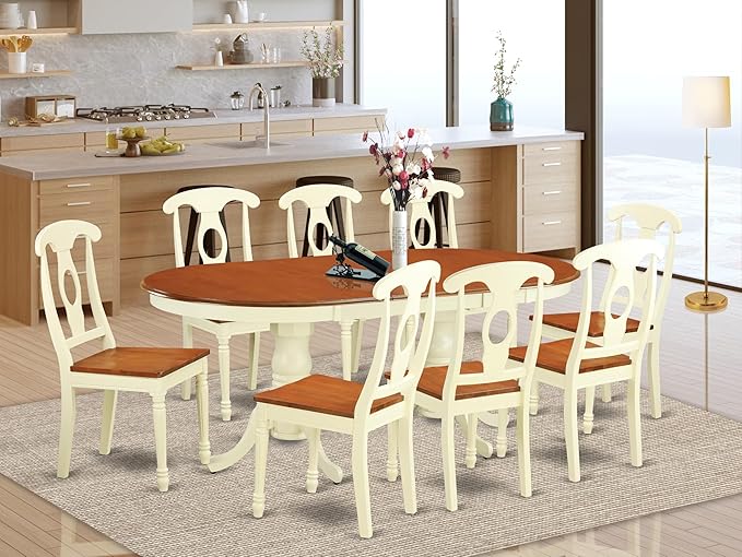 East West Furniture PLKE9-WHI-W 9 Piece Dining Table Set Includes an Oval - Image 2