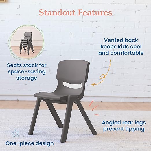 ECR4Kids 12in Plastic School Stack Chair, Classroom Furniture - Image 5