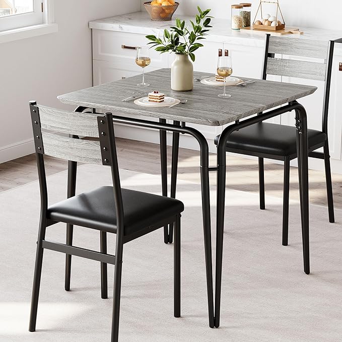Dining Table for 2, Small Table and Chairs Set of 2, Square Dinette Set for 2 by GarveeHome
