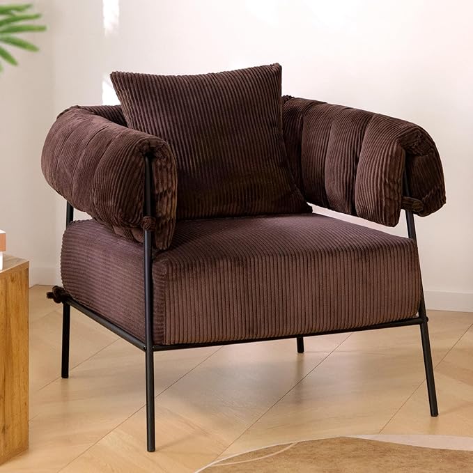 HollyHOME Modern Velvet Accent Chair, Upholstered Comfy Reading Chair, Fabric - Image 9