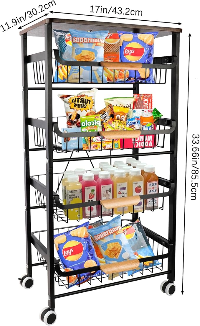 Black 5-Tier Fruit & Veggie Storage Cart on Wheels - Image 4