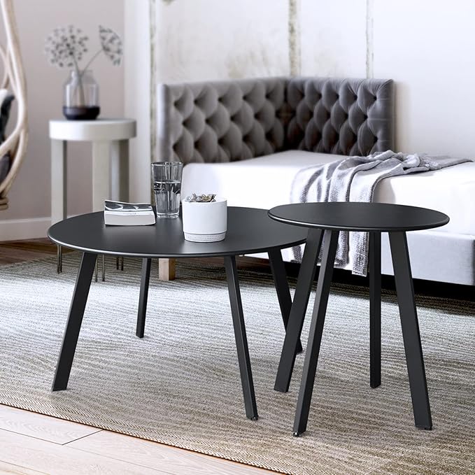 Patio Coffee Table Set of 2, Outdoor Weather Resistant End Table, Round Nesting - Image 7