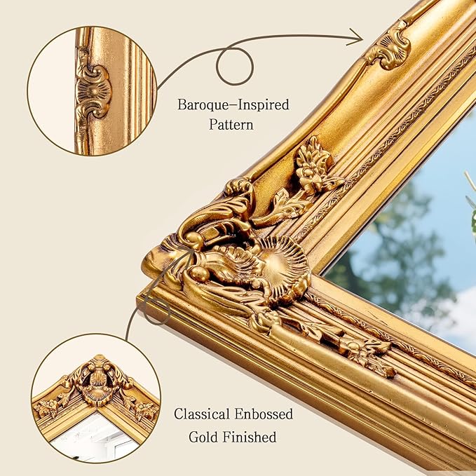 Antique Wall Mirror, 29.1'' x 21.2''Vintage Baroque Mirror - Image 3