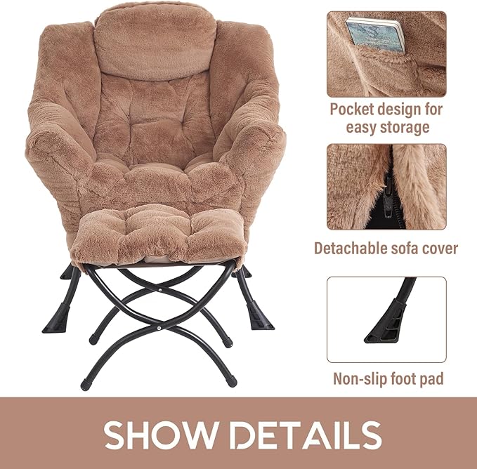 LITA Lazy Chair with Ottoman, Modern Accent Leisure Upholstered Sofa Chair - Image 6
