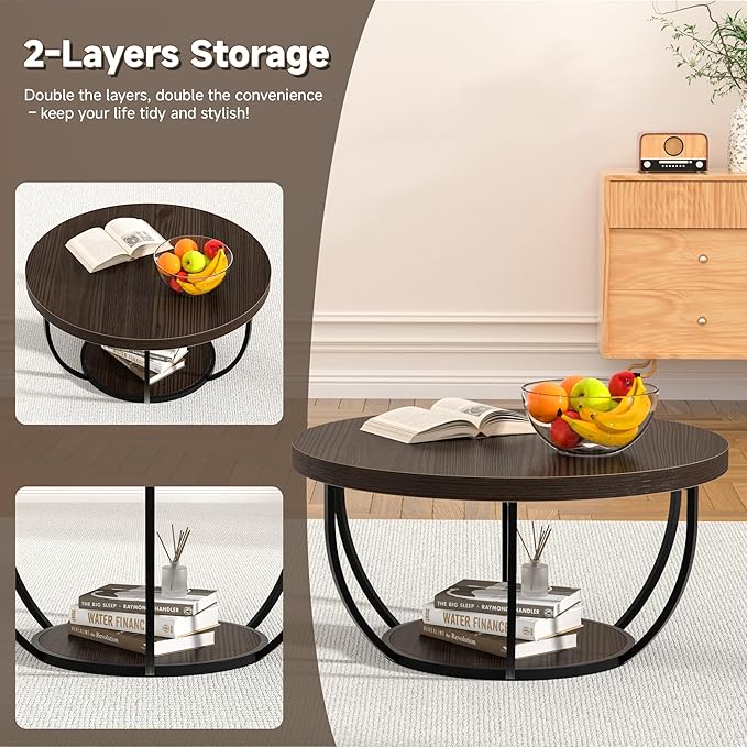 Round Coffee Table, 2-Tier Storage - Image 6
