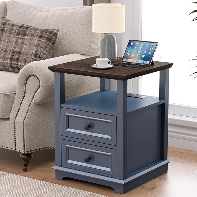 18" Wide End Table with Fast Charging Station Set of 2, 18” Wide Sofa Side - Image 6