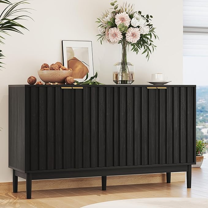 Fluted Cabinet with Storage, Small Buffet Cabinet Sideborad with Door, Kitchen by Otterease