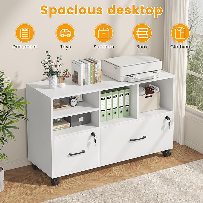 2 Drawer Wood Mobile Large Lateral File Cabinet - Image 6