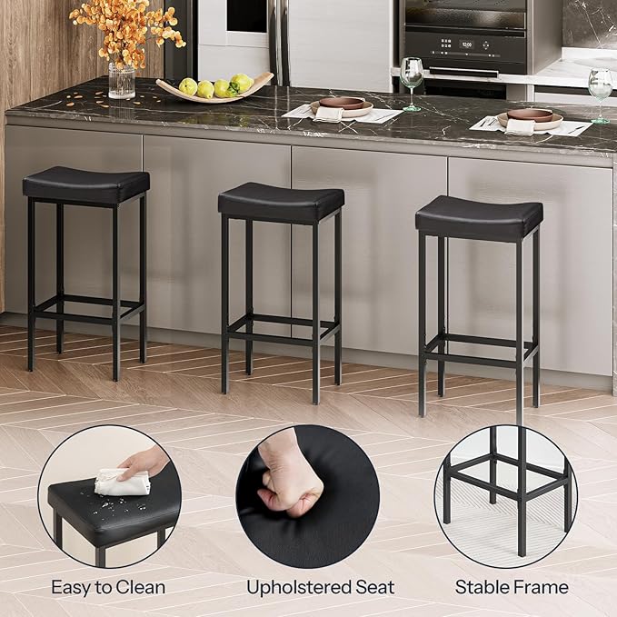 HOOBRO Bar Stools, Counter Height Bar Stools, Saddle Stools, 24.8" Barstools - Image 4