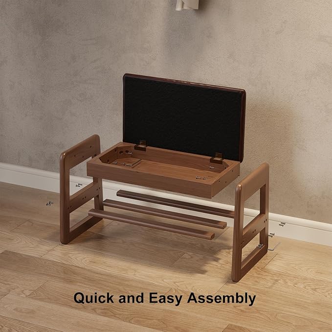 Small Shoe Bench with Leather Cushion, 2 Tiers Shoe Rack Bench with Flip-Top - Image 2
