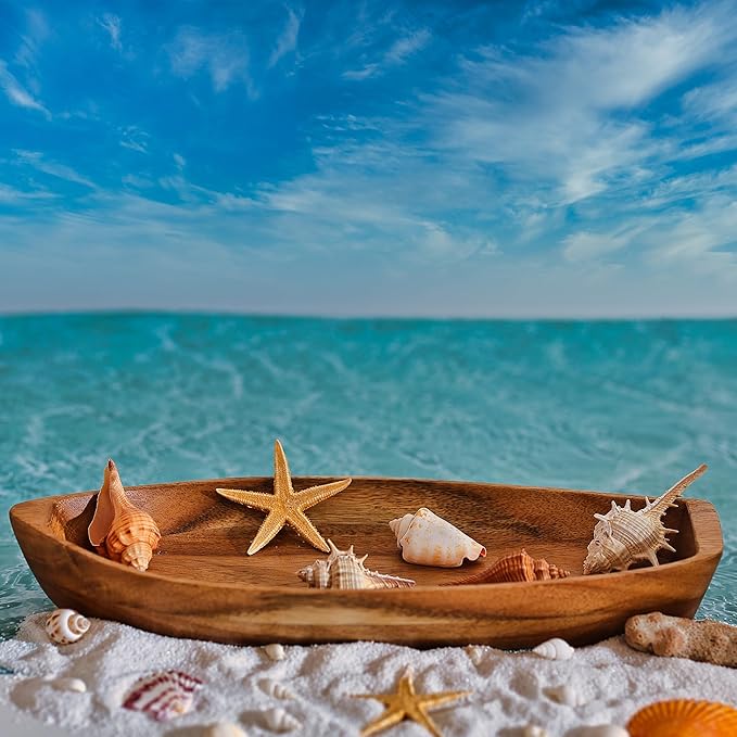 Lucky Boat Serving Tray, Acacia Solid Wood Boat Shape Plate - Image 3