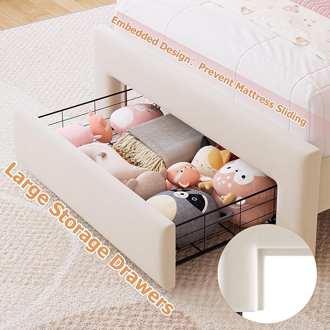 Twin Upholstered LED Bed Frame - Image 4