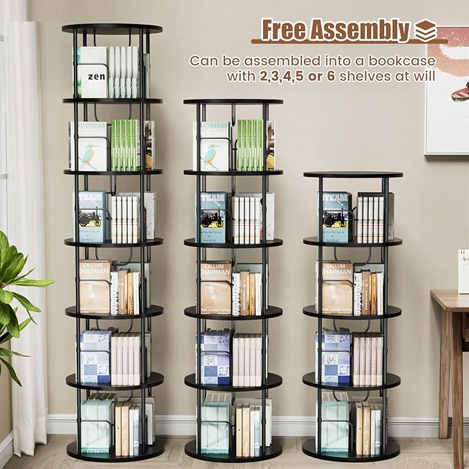6 Tier Rotating Bookshelf, 360 ° Display Stackable Spinning Bookshelf Tower - Image 5