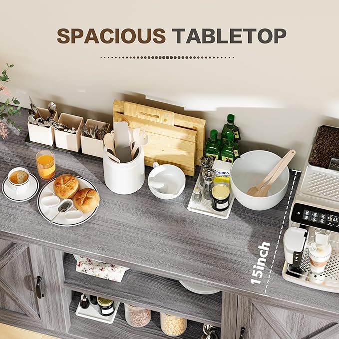 YESHOMY Farmhouse Buffet & Sideboard, Wood Coffee Bar - Image 4
