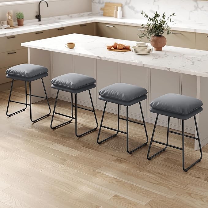VASAGLE Bar Stools Set of 2, Counter Height Bar Stools, Leather Counter Stools - Image 7
