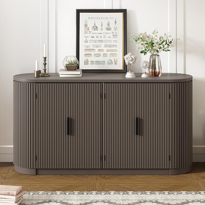 Merax 63" Large Sideboard, Vertical Striped Storage Cabinet by Merax