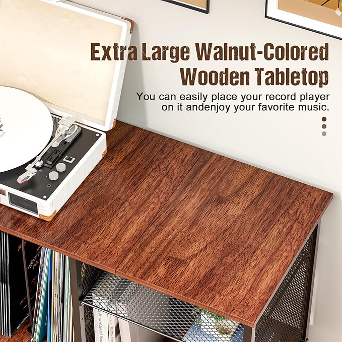 Record Player Stand with Adjustable Divider, Vinyl Storage Holder Up to 200 - Image 4