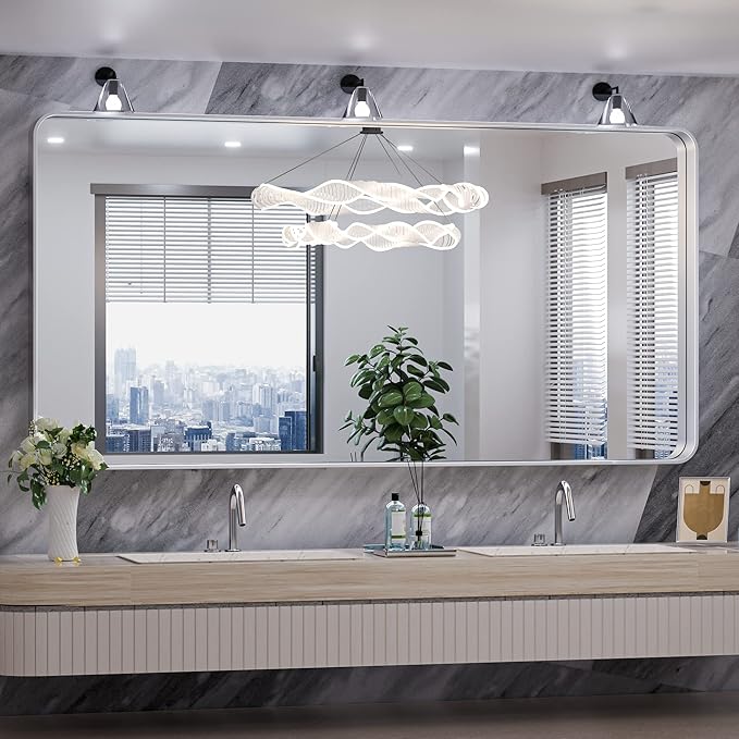 TokeShimi 72 x 36 Inch Brushed Silver Mirror Wall Mirror by RefinedBathroomAccessories