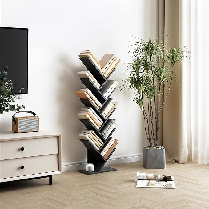 Hoctieon 10 Tier Tree Bookshelf, 10 Shelf Bookcase, Free Standing Tree Bookcase - Image 4