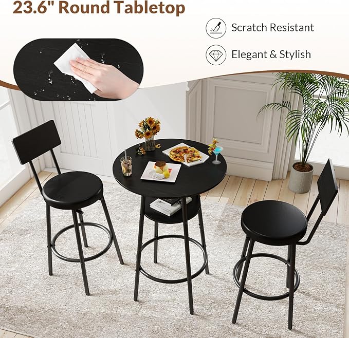 3 Pieces Round Bar Table Set, Small Dining Table - Image 5