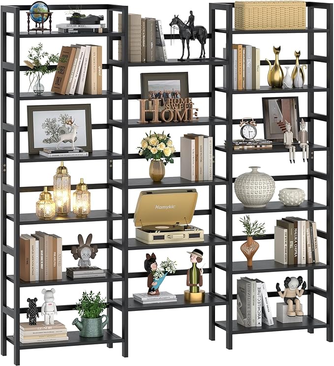Homykic Bamboo Triple Wide Shallow Bookshelves and Bookcases, 6-Tier 6ft Tall by Homykic