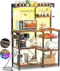 Aheaplus Bakers Rack with Power Outlet and LED Light Strings, Microwave Oven by Aheaplus
