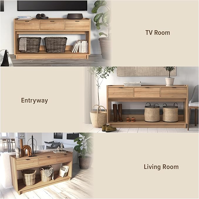 Prepac Natural Oak Simply Modern Entryway Table, Narrow Console Table - Image 7