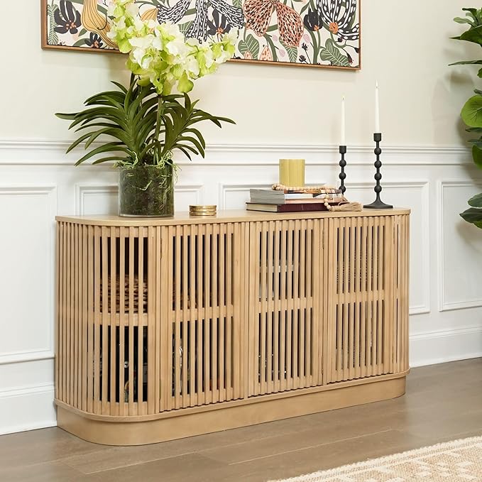 Plank+Beam Contour Wood TV Stand, Three Door Solid Wood Entertainment Console by PlankBeam