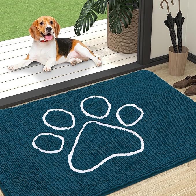 OLANLY Door Mat for Muddy Dog Paws 47x32, Absorbent Chenille Mud Doormat by OLANLY