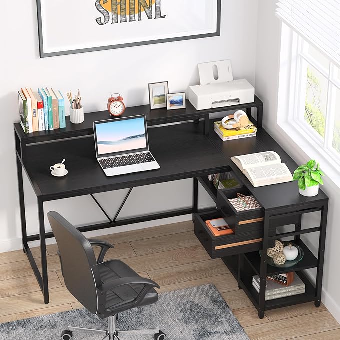 Tribesigns L Shaped Desk with Drawer and Monitor Stand - Image 7
