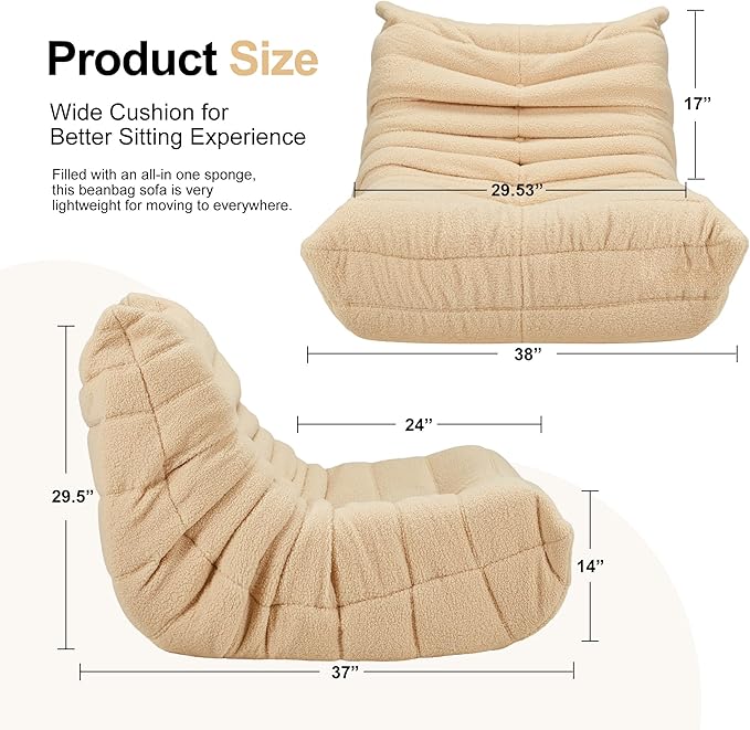 Bean Bag Chairs for Adults Giant Bean Bag Chair Memory Foam BeanBag Chair Big - Image 2