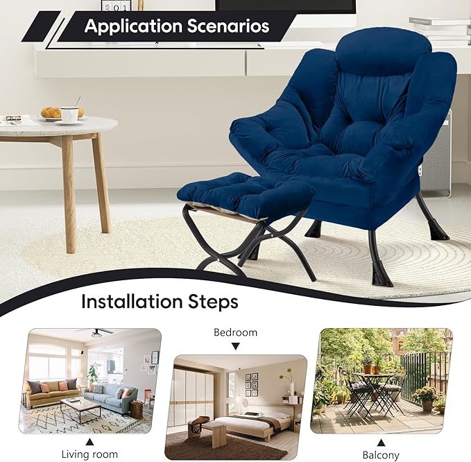 Lazy Chair with Folding Ottoman Modern Large Accent Chair, Contemporary Lounge - Image 5