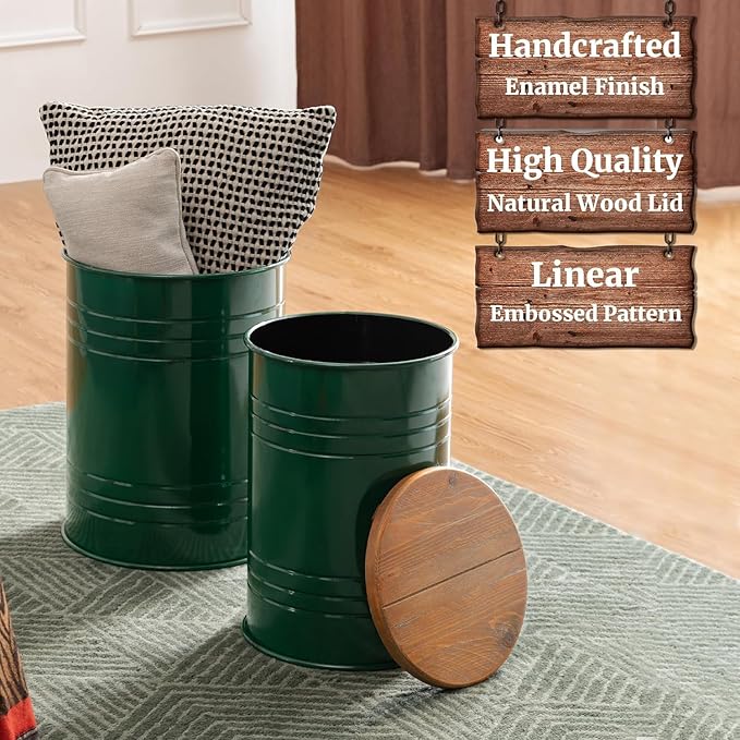 Glitzhome Farmhouse Accent Side Table, Metal Storage Stool Ottoman - Image 3