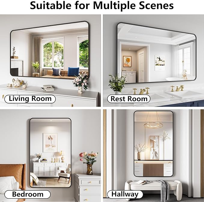 Koonmi Bathroom Mirror, 36X60 Inch Black Metal Framed Mirror - Image 4