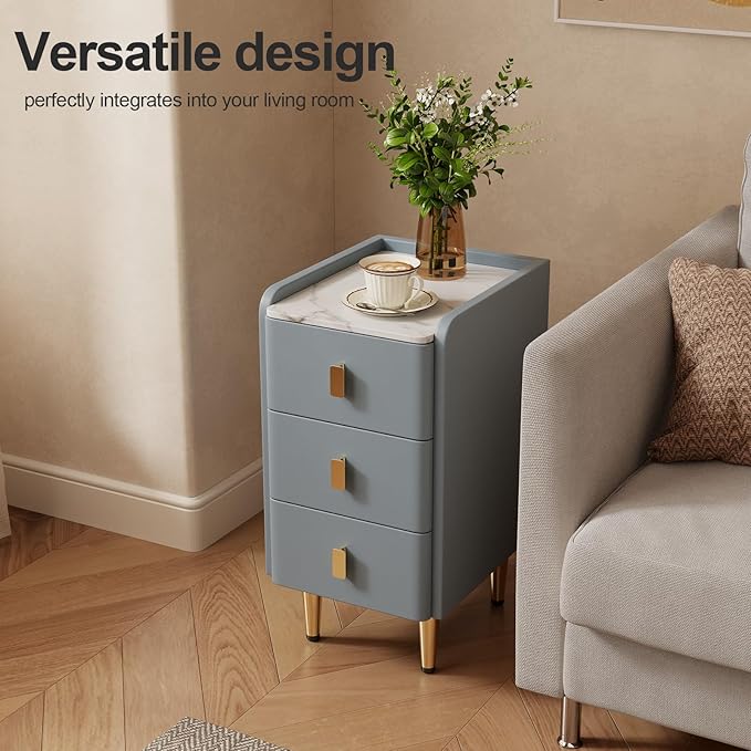 Narrow Nightstand with Drawers, Narrow Side Table Leather, Small Bedside Tables - Image 5