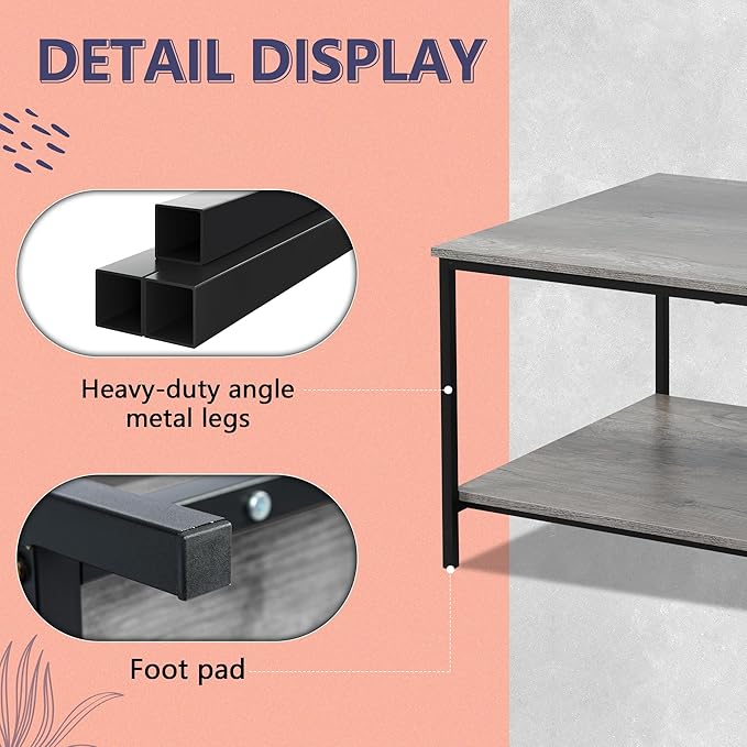 SENIG 2-Tier Coffee Table with Storage Shelf - Image 6