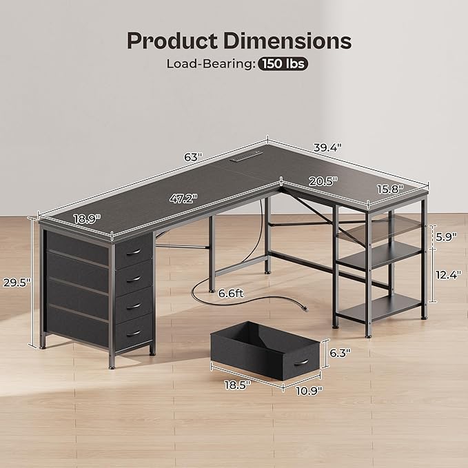 Huuger 63 Inch L Shaped Desk - Image 2