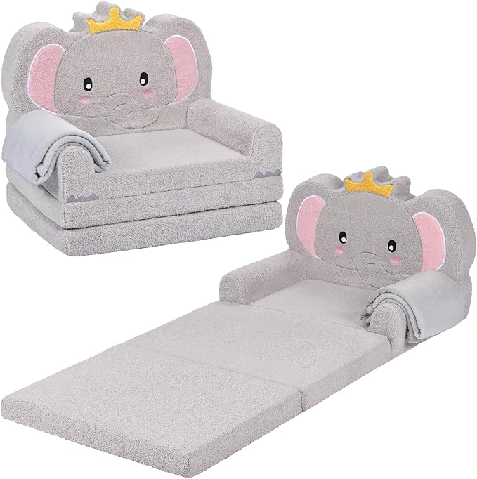 Kids Couch, 2-in-1 Soft Toddler Couch Fold Out by Unknown
