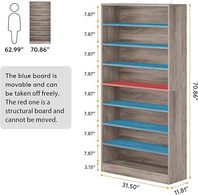 Tribesigns Tall Shoe Cabinet, 9 Tiers 40-45 Pairs Heavy Duty Wood Freestanding - Image 2