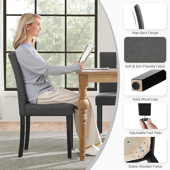 Yaheetech Dining Chairs Set of 4 Fabric Parson Upholstered Kitchen Chairs - Image 7