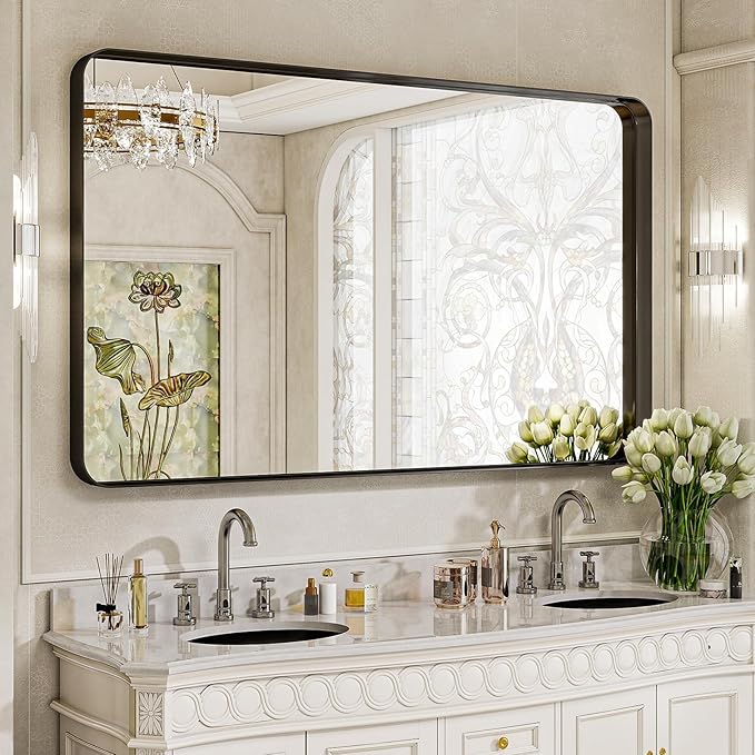 Large Bathroom Mirror 30x56 inch, Gorgeous Deep Frame Wall Vanity Mirror by VooBang