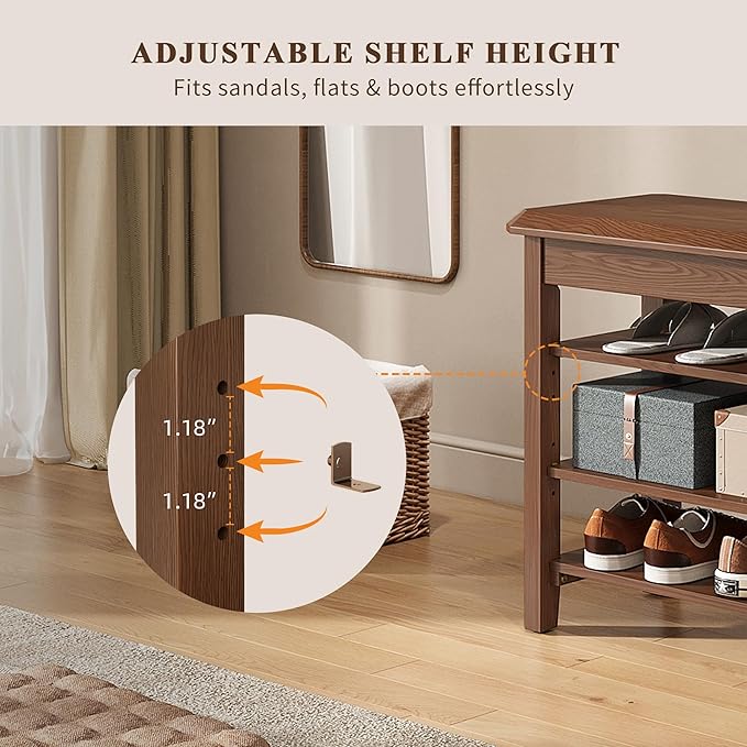 Shoe Rack for Front Door Entrance, Solid Wood Shoe Bench for Closet, Holds Up - Image 3
